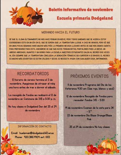 November 2024 DES Family Newsletter Spanish